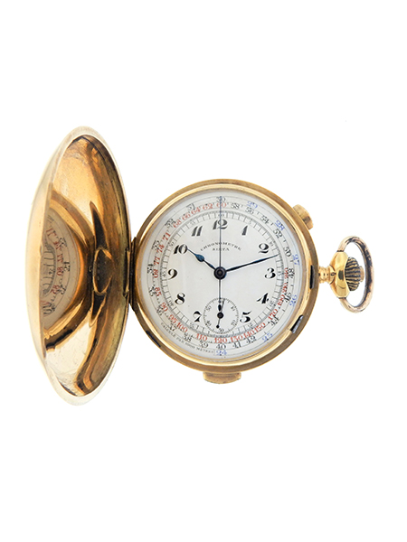 Chronometre Sixta 18k Yellow Gold Hunting Case Quarter Repeater Chronograph Pocket Watch, c. 1910