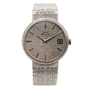 Piaget 18K White Gold Thin Auto-Date Mens Bracelet Watch Circa 1980's, Ref 13601 A6