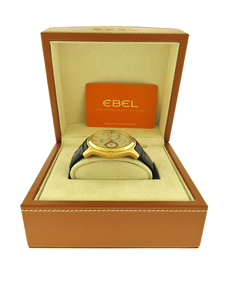 Ebel (Ref E5303F61) 18k Pink Gold Classic Hexagon Auto-day date Wristwatch w/ Retrograde Power Reserve.