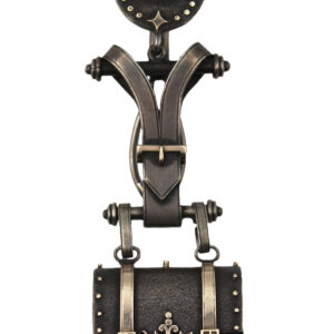 Rare Swiss Gun Metal Iron Knapsack-Shaped Pendant Watch with Chatelaine c. 1800's