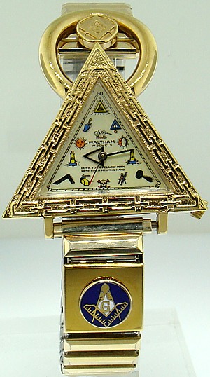 Gold Plate Waltham Masonic Triangula With Enamel Dial