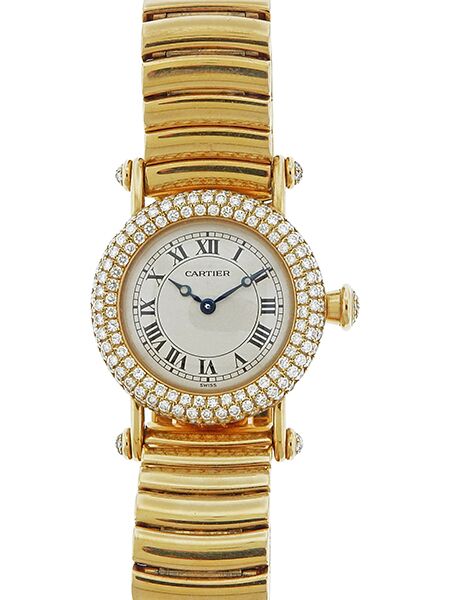 Gorgeous Cartier "Diabolo" (Ref 1450) 18k Yellow Gold & Diamond Bracelet Watch c. 1995