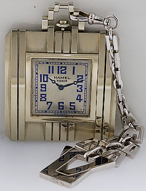 Hamel, signed Boucheron, Paris 18k White Gold Art Deco Pocket Watch.