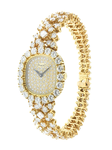 Stunning Fully Diamond Set 18k Yellow Gold Piaget Lady's Bracelet Watch (Ref 460687) c. 1980s w/ original box