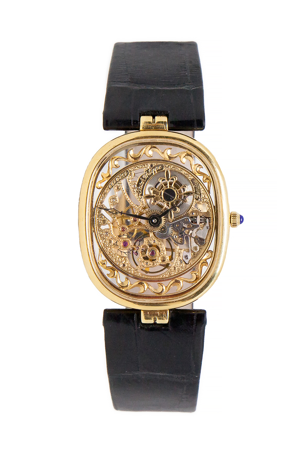 Patek Philippe (Ref 3880) 18k Yellow Gold Elliptical Skeleton Wristwatch w/ Extract c. 1989