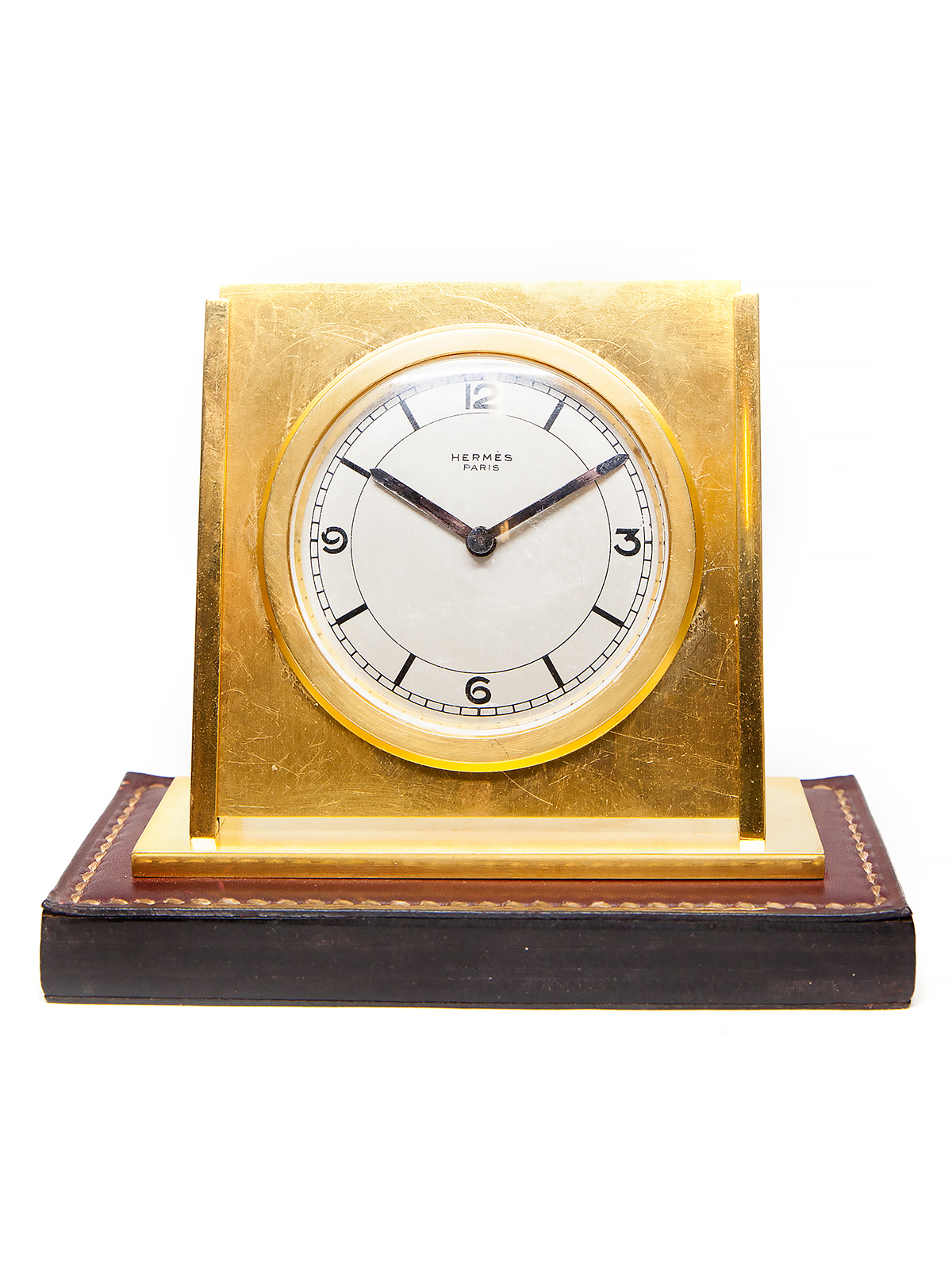 Hermes Paris Brass Table Clock c. 1940s