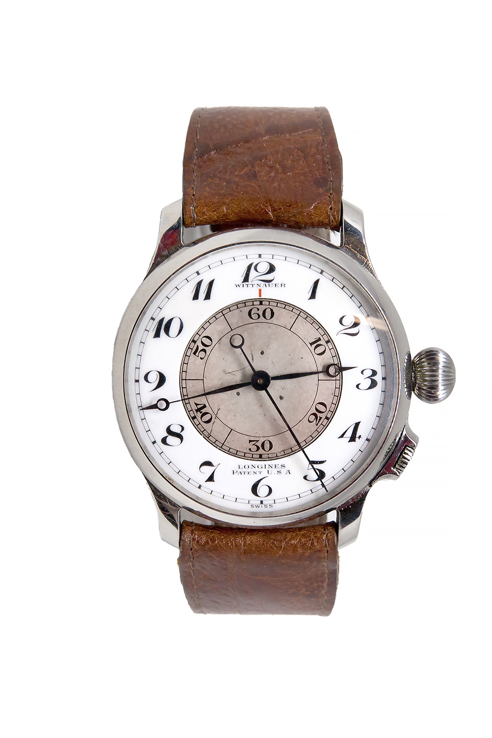 Longines-Wittnauer Weems Stainless Steel 47mm Second Setting Pilots Wristwatch with Extract c. 1940