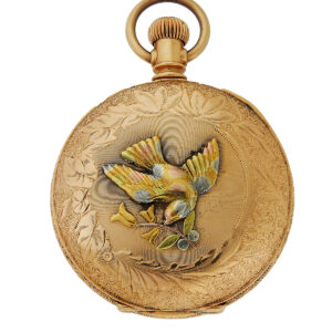Waltham Multi-color Gold-Fill Hunter Case Pocket Watch with Peace Dove Design