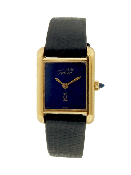 Must de Cartier, 18k Yellow Gold Plated Wristwatch with Lapis Dial.