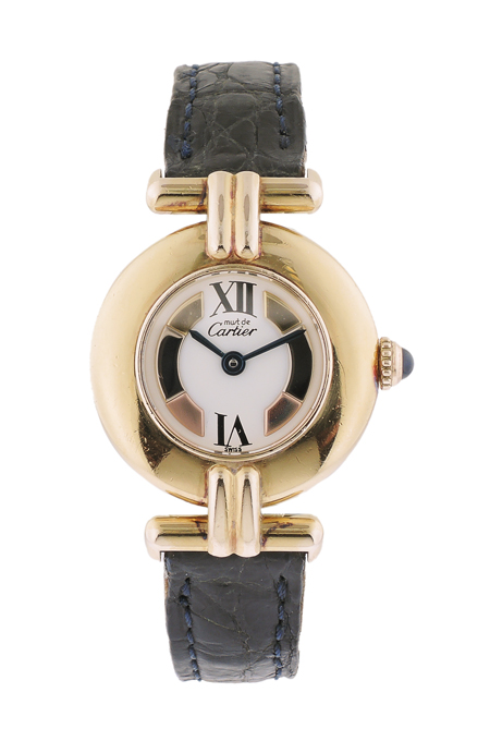 Must de Cartier, Gold Plated Silver Quartz Lady's Vermeil Watch With Box & Papers