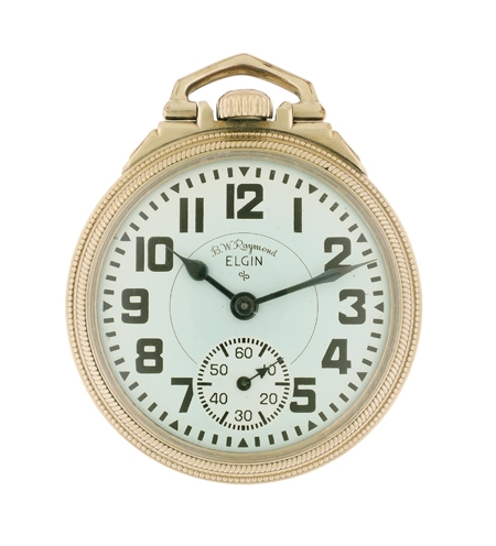 Elgin B.W. Raymond 10k Yellow Gold-Filled Open-Face 21 Jewel Railroad Pocket Watch