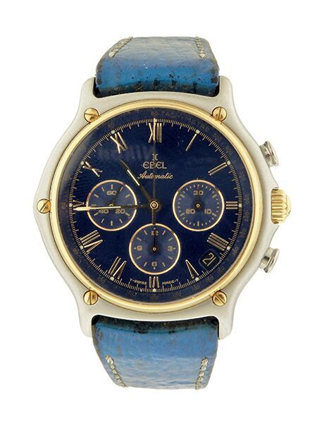 Ebel 1911 (Ref 1134901) 18k Yellow Gold & Stainless Steel Auto-date Chronograph w/ Blue Dial