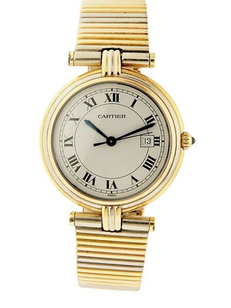 Unusual Cartier Men's 18k Tricolor Gold Vendome Bracelet Watch w/ Date