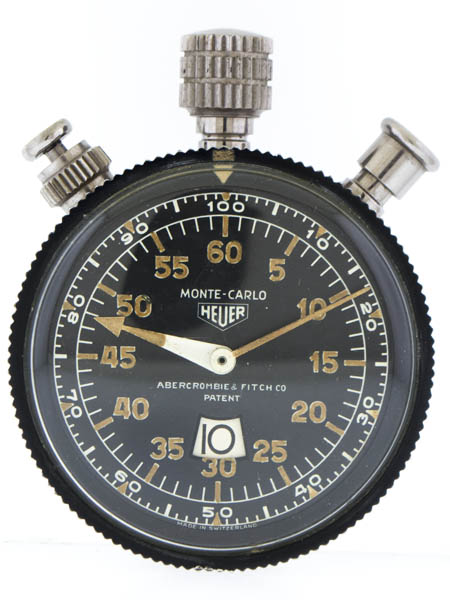 Heuer Monte-Carlo Steel Patent Jump Hour Dashboard Rally Stop Watch made for Abercrombie & Fitch Co.