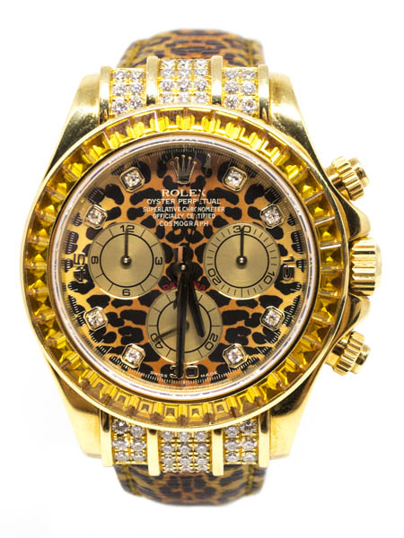 Rolex Daytona "Leopard" (Ref 116598 Saco) 18k Yellow Gold, Diamond & Cognac Sapphire-Set Automatic Chronograph c. 2001