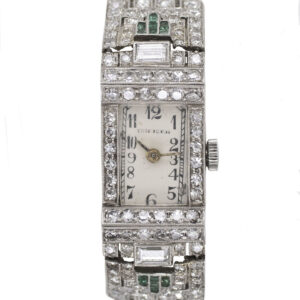 Zenith Platinum Art Deco Ladies Bracelet Watch w/ Diamonds & Emerald (22986)