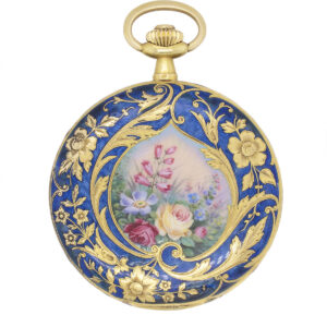 18K Yellow Gold and Multicolor Enamel Hunting Case Pocket Watch Signed Invicta (23012)
