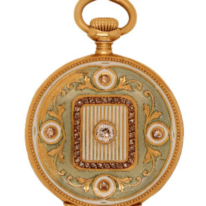 Patek Philippe 18KYG Open Face Enamel & Diamond Pendant Pocket Watch Ref: 248306 (23083)